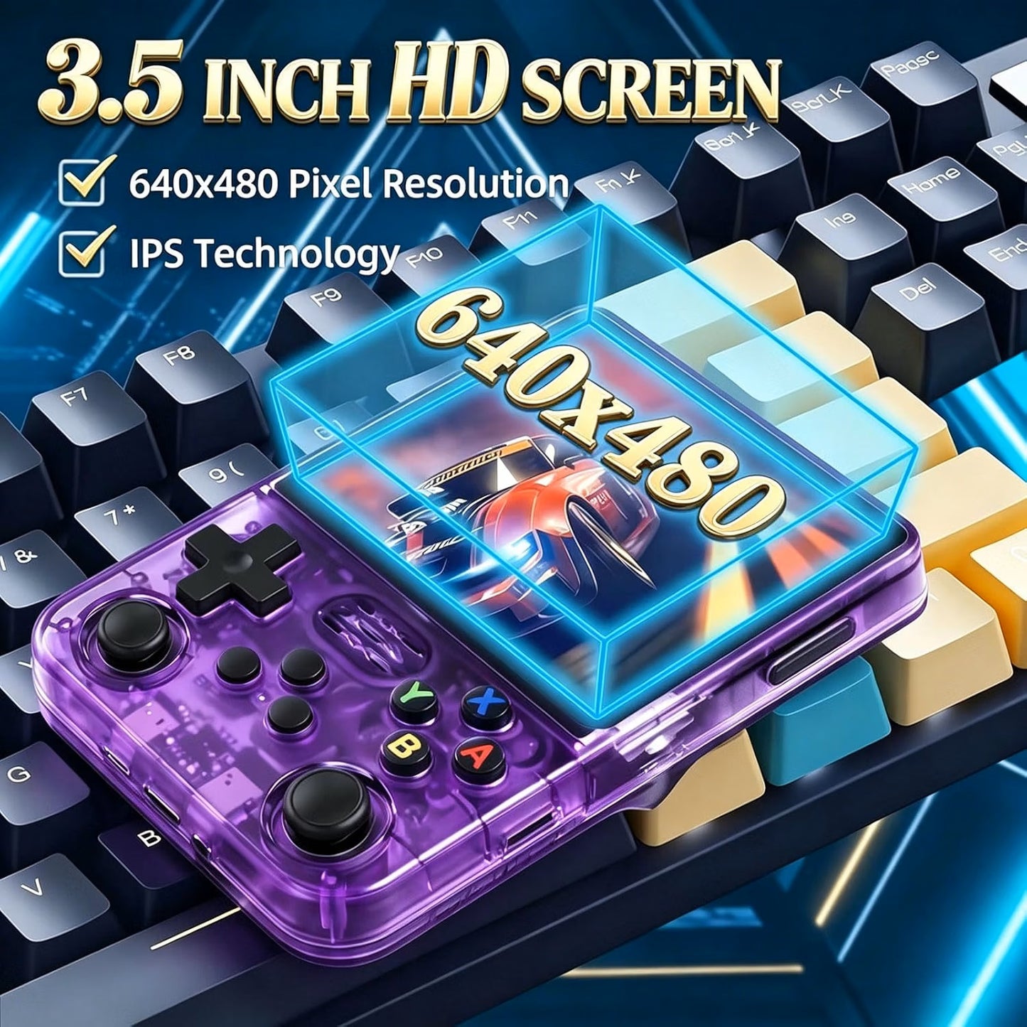 Retro Handheld Game Console with 3.5" IPS Screen, Dual Joysticks & 3500mAh Battery – Dark Misty Violet