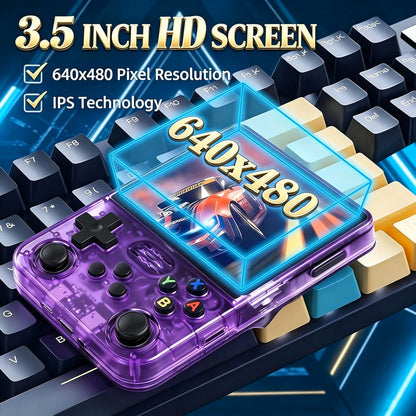 Retro Handheld Game Console with 3.5" IPS Screen, Dual Joysticks & 3500mAh Battery – Dark Misty Violet