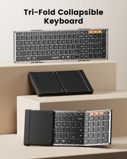 New Model 2025 Foldable Bluetooth Keyboard – Portable Backlit Wireless Keyboard for Travel, Full-Size Design for iPad, Surface, Tablet, Smartphone, Laptop, and PC