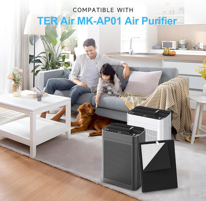 MK-AP01 Replacement Air Purifier Filter 2-Pack for TER Air, True HEPA, Activated Carbon, Washable Pre-Filter
