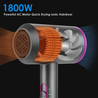 1800W Professional Ionic Hair Dryer with Diffuser & Nozzles – Fast Dry Blow Dryer with 3 Heat Settings & Cool Shot for Home & Travel