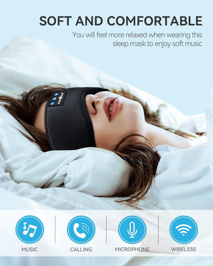 Bluetooth 5.2 Sleep Headphones, Breathable 3D Wireless Eye Mask, Earbuds for Side Sleepers, Office, Air Travel - Cool Tech Gadgets, Unique Gifts (Matte Black)