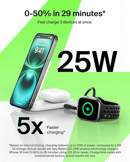 Belkin Qi2 2-in-1 MagSafe Wireless Charging Station 25W with 45W Adapter – White