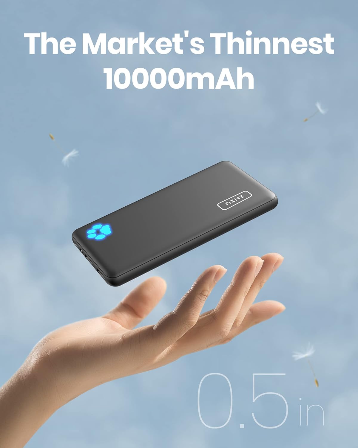 10000mAh Slim USB-C Power Bank with Fast Charging & Flashlight