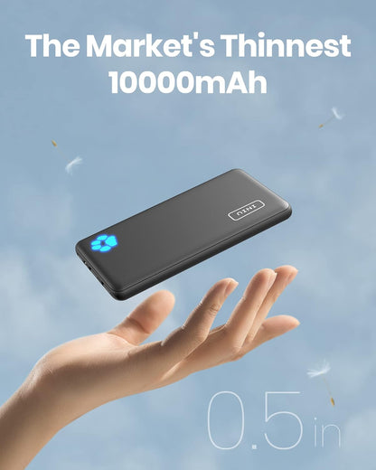10000mAh Slim USB-C Power Bank with Fast Charging & Flashlight