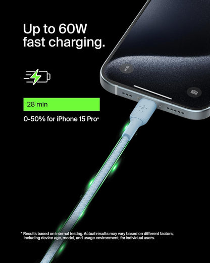 Belkin BoostCharge Braided USB-C to USB-C Cable 60W Fast Charge – 1M Blue