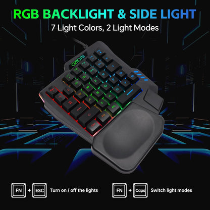 One-Handed RGB Gaming Keyboard Mouse Combo with USB Splitter