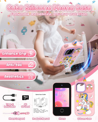 Kids Smart Phone Toy Pink for Girls 3-8 Years Old. Toddler Unicorn Gifts, Educational games, Dual cameras, MP3 Music Player, and touchscreen pretend play. Toddler Birthday Gifts