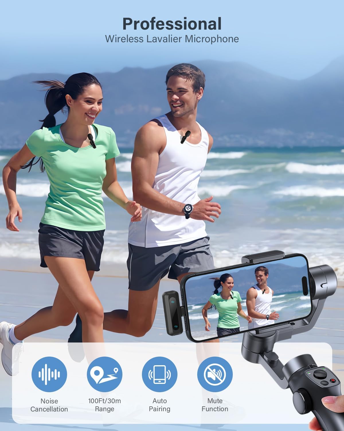 Wireless Lavalier Microphone 2-Pack for iPhone, Android & USB-C Devices