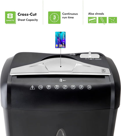 High Security Paper and Credit Card Shredder with 3.7-Gallon Wastebasket, 8-Sheet Cross-Cut with Basket