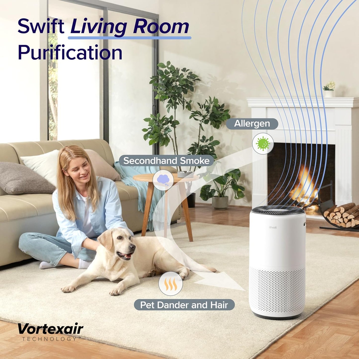 Levoit Air Purifiers for Large Room Home Up to 1733 Ft² with HEPA Sleep Mode, AHAM VERIFIDE, Smart WiFi, Auto Mode and Air Quality Monitor, removes Pet Allergies, Pollen, Smoke, Dust, Core 400S-P
