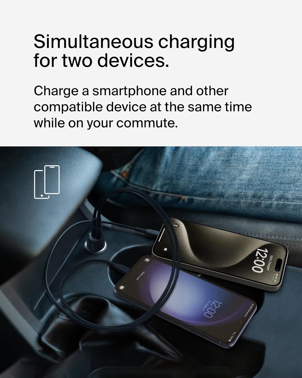 Belkin BoostCharge 42W Dual Car Charger – USB-C 30W PPS & USB-A Fast Charging