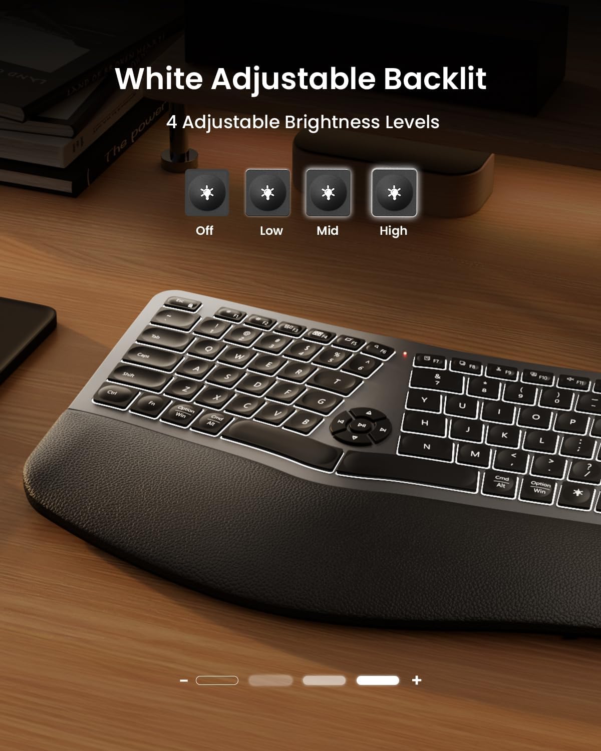 EK01 Plus Wireless Ergonomic Keyboard with Backlight, Split Design, Wrist Rest, USB-C Rechargeable, Multi-Device Bluetooth & USB