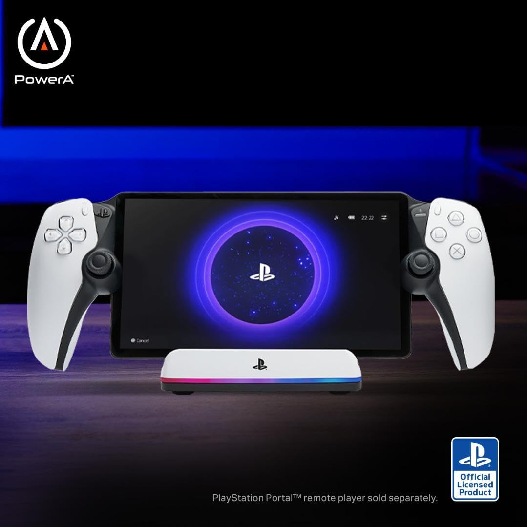 Charging Station for PlayStation Portal™ Remote Player with Lumectra™, RGB lighting, USB powered, magnetic charger, charge and display, weighted base, officially licensed