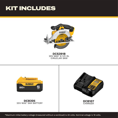 DEWALT 20V MAX* 6-1/2-Inch Circular Saw Kit, 5.0-Ah (DCS391P1)