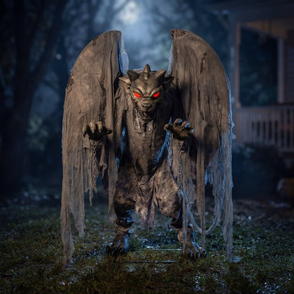 7.3 ft Animated Grim Stone Gargoyle Halloween Decoration