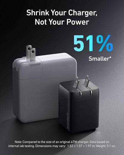 Anker Prime 67W USB C Charger, Anker GaN 3-Port Compact Fast PPS Wall Charger, for MacBook Pro/Air, Pixelbook, iPad Pro, iPhone 17/16/15/Pro, Note20, Pixel, Apple Watch, Black