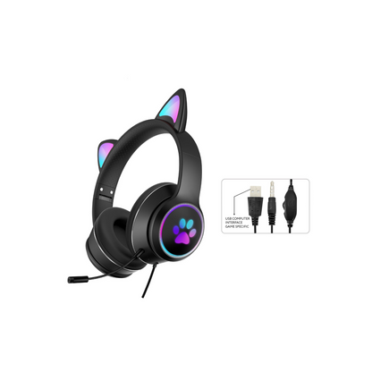 RGB Luminous Cat LED Gaming Headset - Multi-Platform Wired with Noise Reduction (Black)