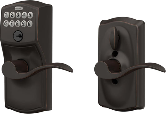 Schlage Camelot Keypad Entry with Flex-Lock and Accent Lever, Aged Bronze, FE595 CAM 716 Acc