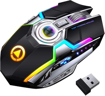 ErgoBeam Wireless Rechargeable Gaming Mouse Mice Souris, RGB Backlit 7 Buttons 1600DPI for PC Gamer Laptop Desktop Chromebook Mac