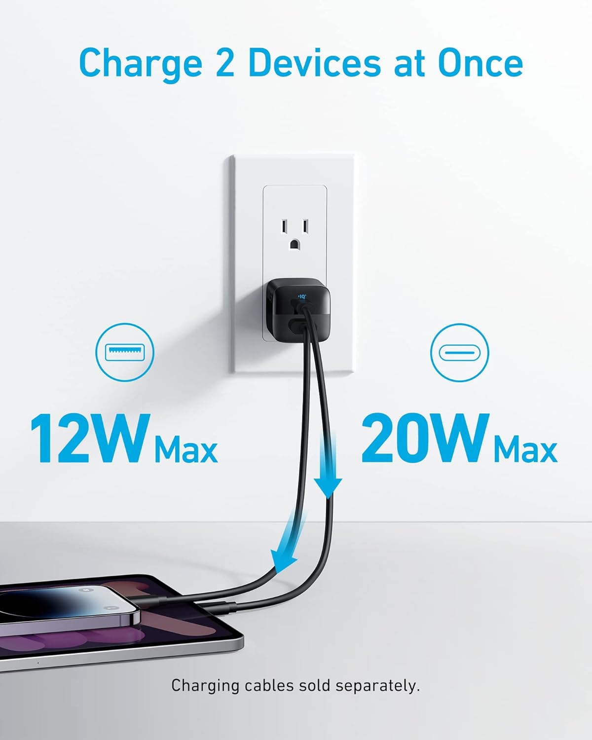 Anker USB C Charger Block, 33W 2 Port Compact Charger with Foldable Plug for iPhone 16/15, Galaxy, and More (Cable Not Included)