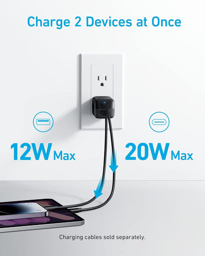 Anker USB C Charger Block, 33W 2 Port Compact Charger with Foldable Plug for iPhone 16/15, Galaxy, and More (Cable Not Included)