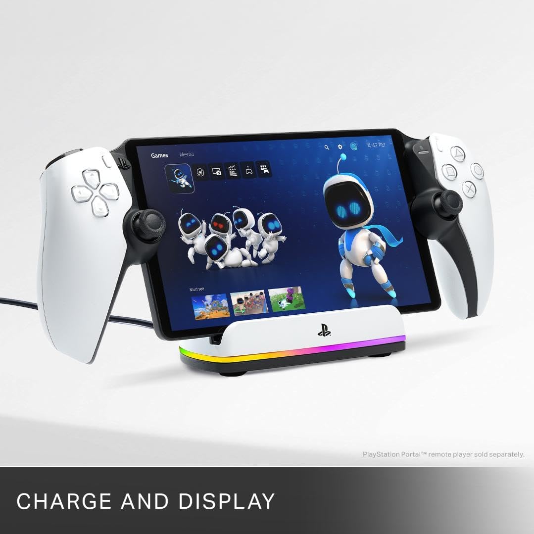 Charging Station for PlayStation Portal™ Remote Player with Lumectra™, RGB lighting, USB powered, magnetic charger, charge and display, weighted base, officially licensed