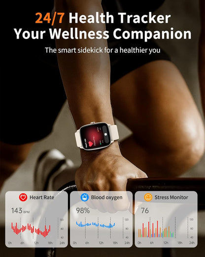 1.85" HD Fitness Tracker with Bluetooth Calling, Compatible with iOS & Android (Starlight White)
