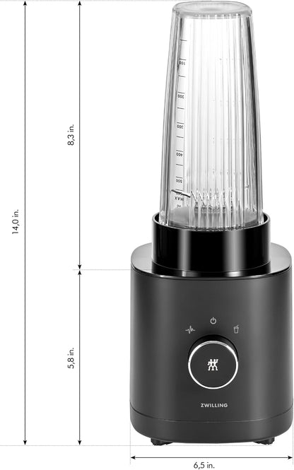 ZWILLING Enfinigy Personal Blender, 20 oz BPA-Free Travel Cup, Piranha Blade, Smoothie & Shake Blender, Black
