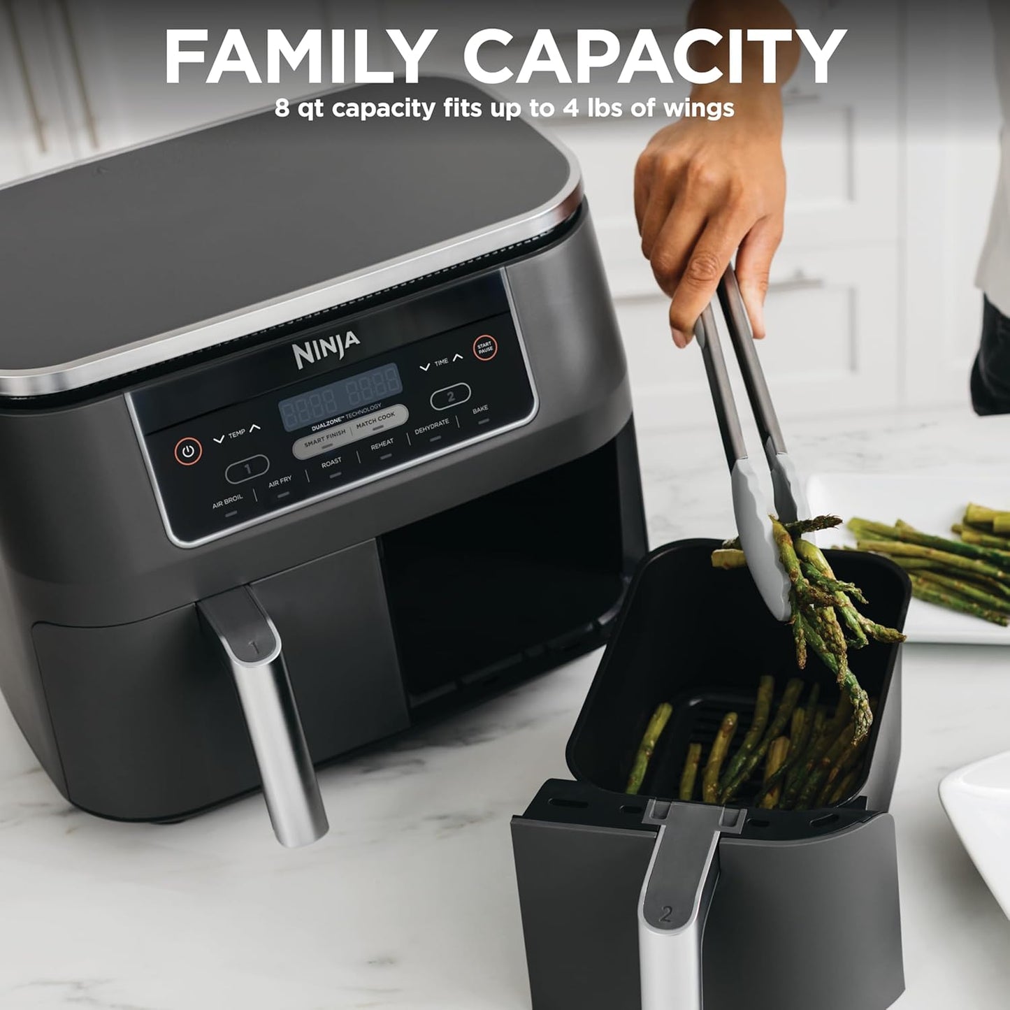 Ninja Foodi DZ201C 8-Qt Dual Basket Air Fryer, 6-in-1 Air Fry, Roast, Bake, Broil, Reheat & Dehydrate with DualZone Technology, Slate Grey