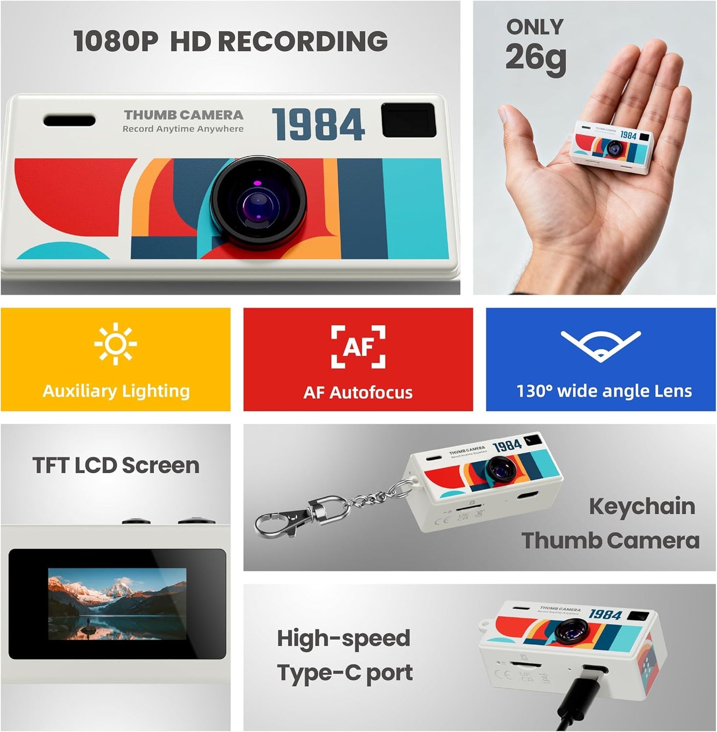Mini Retro Digital Camera with 32GB SD Card, 1080P HD Keychain Camera - Orange