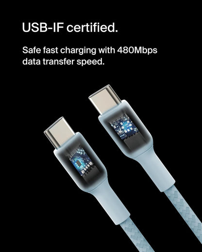 Belkin BoostCharge Braided USB-C to USB-C Cable 60W Fast Charge – 1M Blue