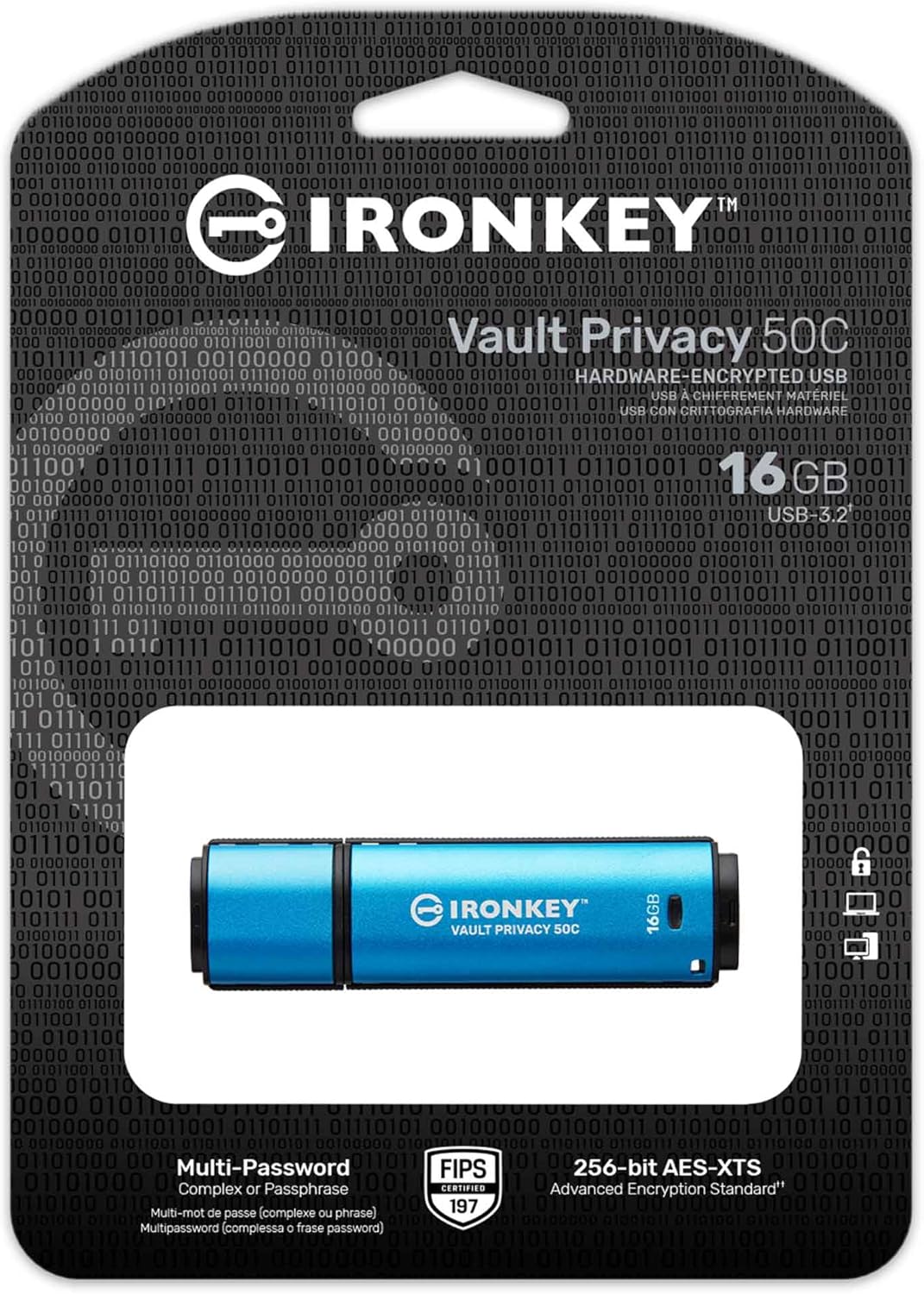 Kingston IronKey Vault Privacy 50 USB-C 128GB Flash Drive – FIPS 197 Encrypted