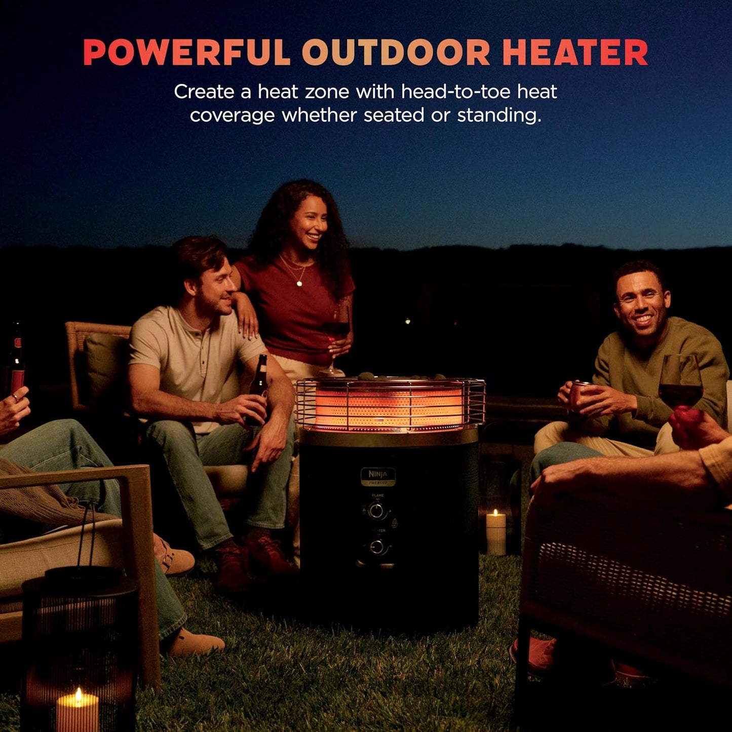 Ninja Fireside360 OF101C Smokeless Outdoor Fire Pit & Patio Heater, 80,000 BTU Propane Heater with Flame & Heat Modes