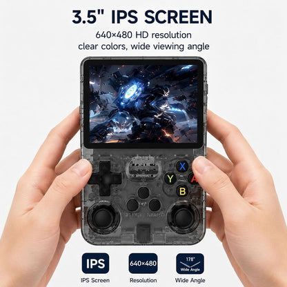 R36S Retro Handheld Game Console with 3.5" IPS Screen, 15+ Emulators & 3500mAh Battery – Smoke Gray