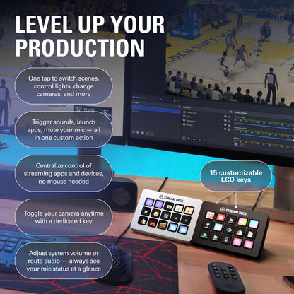 Stream Deck MK.2 White – 15-Key Macro Studio Controller for Streaming & Content Creation