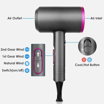 1800W Professional Ionic Hair Dryer with Diffuser & Nozzles – Fast Dry Blow Dryer with 3 Heat Settings & Cool Shot for Home & Travel