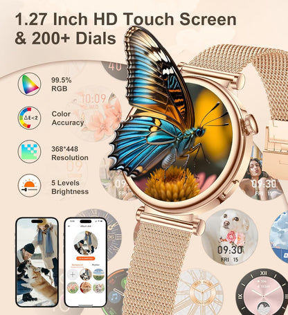 Women’s Smart Watch with Bluetooth Calling – 1.27" Touchscreen Fitness Tracker, 100+ Sports Modes, Health Monitor, Waterproof, for iOS & Android