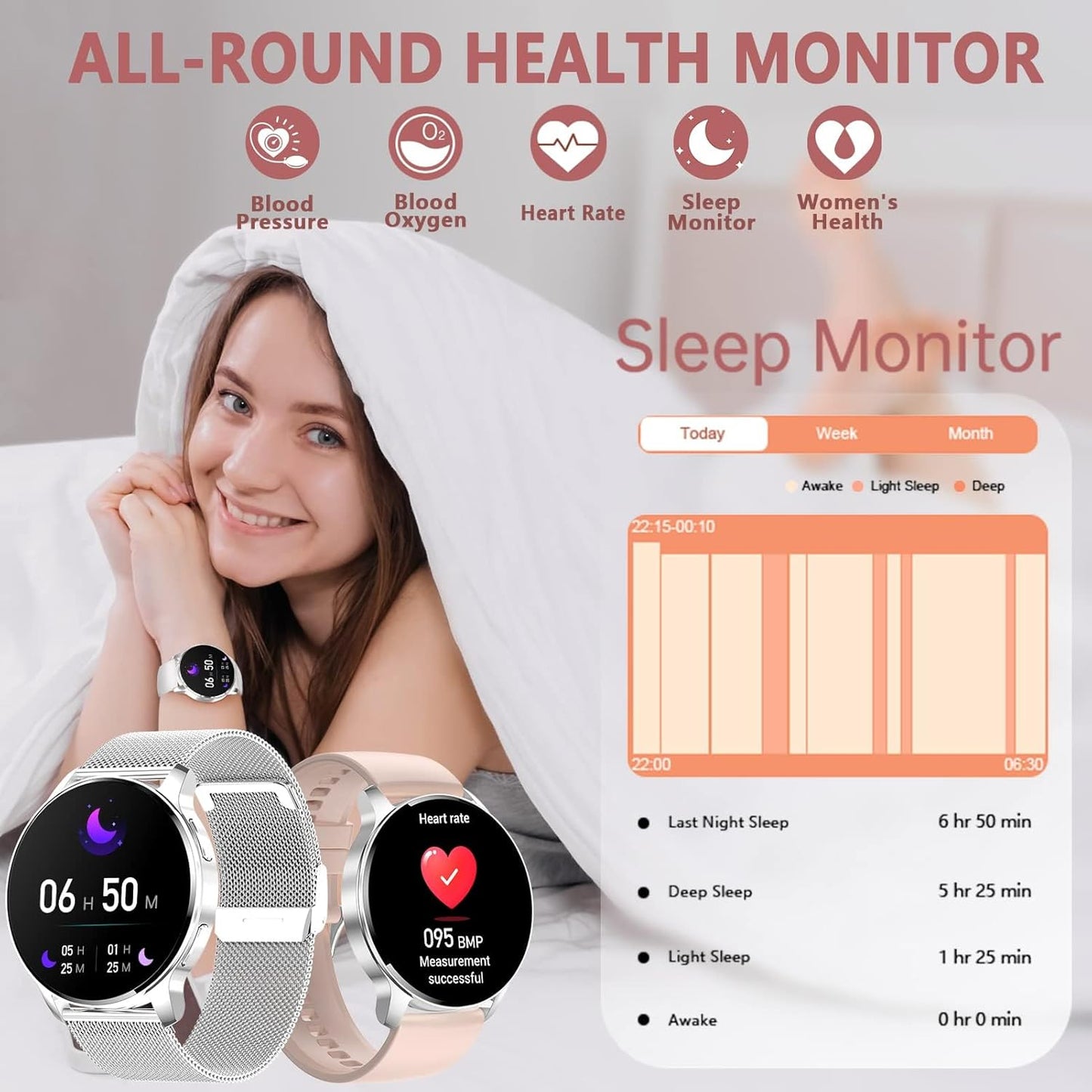 HER Luxury Smart Watch with Bluetooth Calling, 1.32" Custom Dial Fitness Tracker – Heart Rate, Sleep & Step Monitor, Waterproof, Android & iPhone Compatible