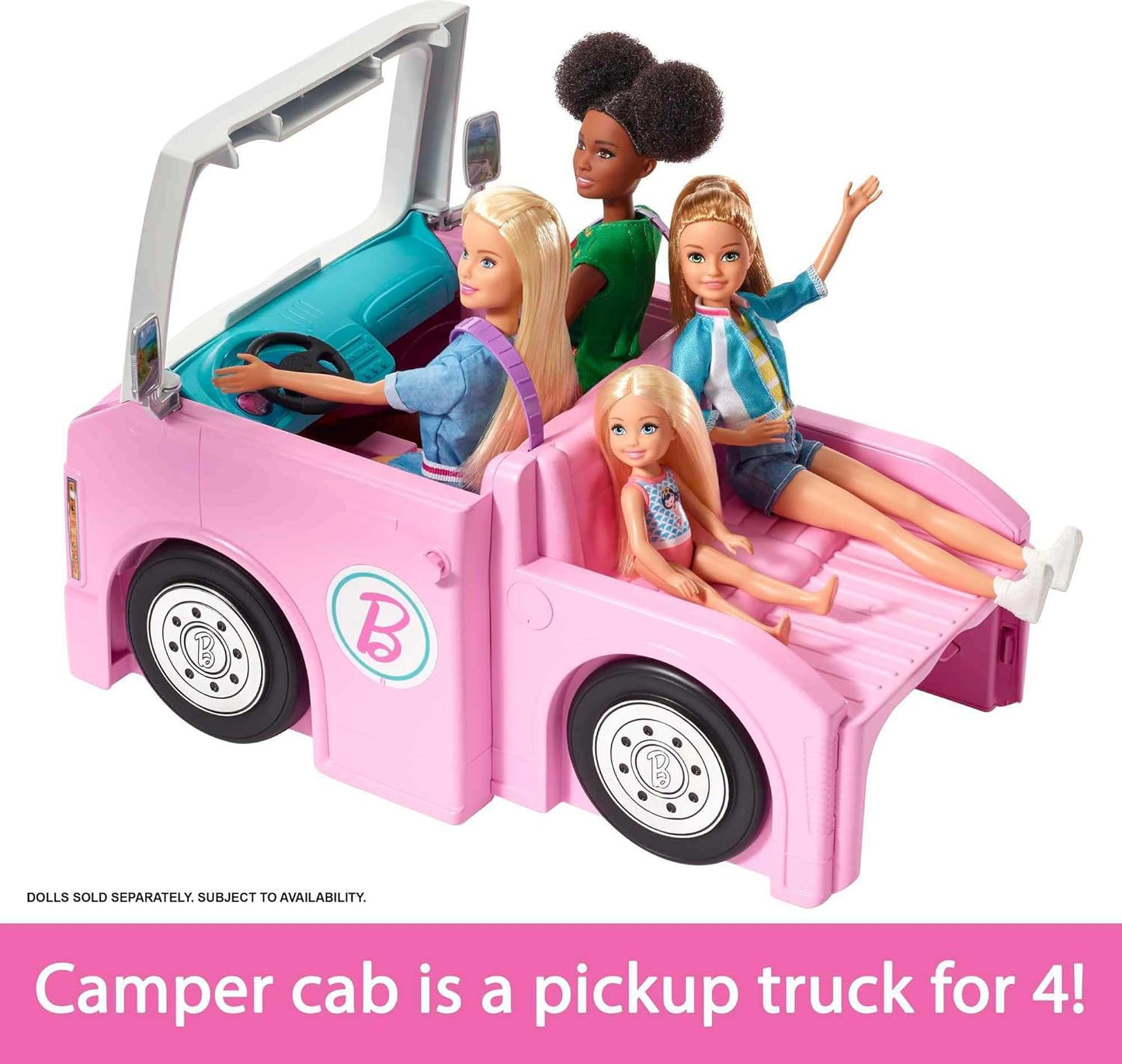 Barbie 3-in-1 DreamCamper Vehicle, approx. 3-ft, Transforming Camper with Pool, Truck, Boat and 60 Accessories, Great Toy for 3 to 7 Year Olds