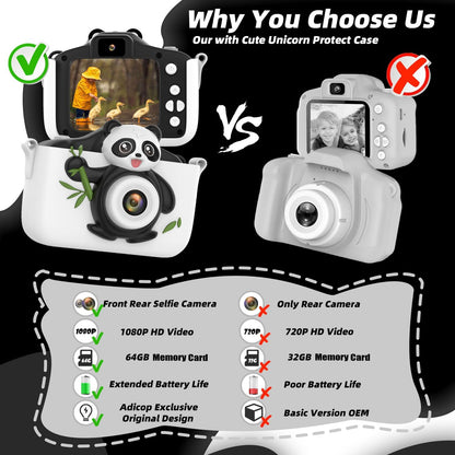 Kids Digital Camera with Selfie Video & 64GB Card – Gift for Girls & Boys Age 3–8