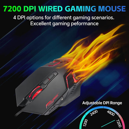 One-Handed RGB Gaming Keyboard Mouse Combo with USB Splitter