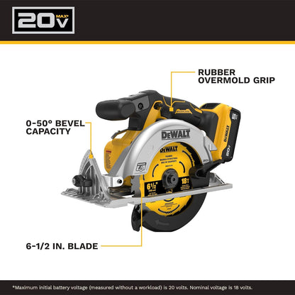 DEWALT 20V MAX* 6-1/2-Inch Circular Saw Kit, 5.0-Ah (DCS391P1)