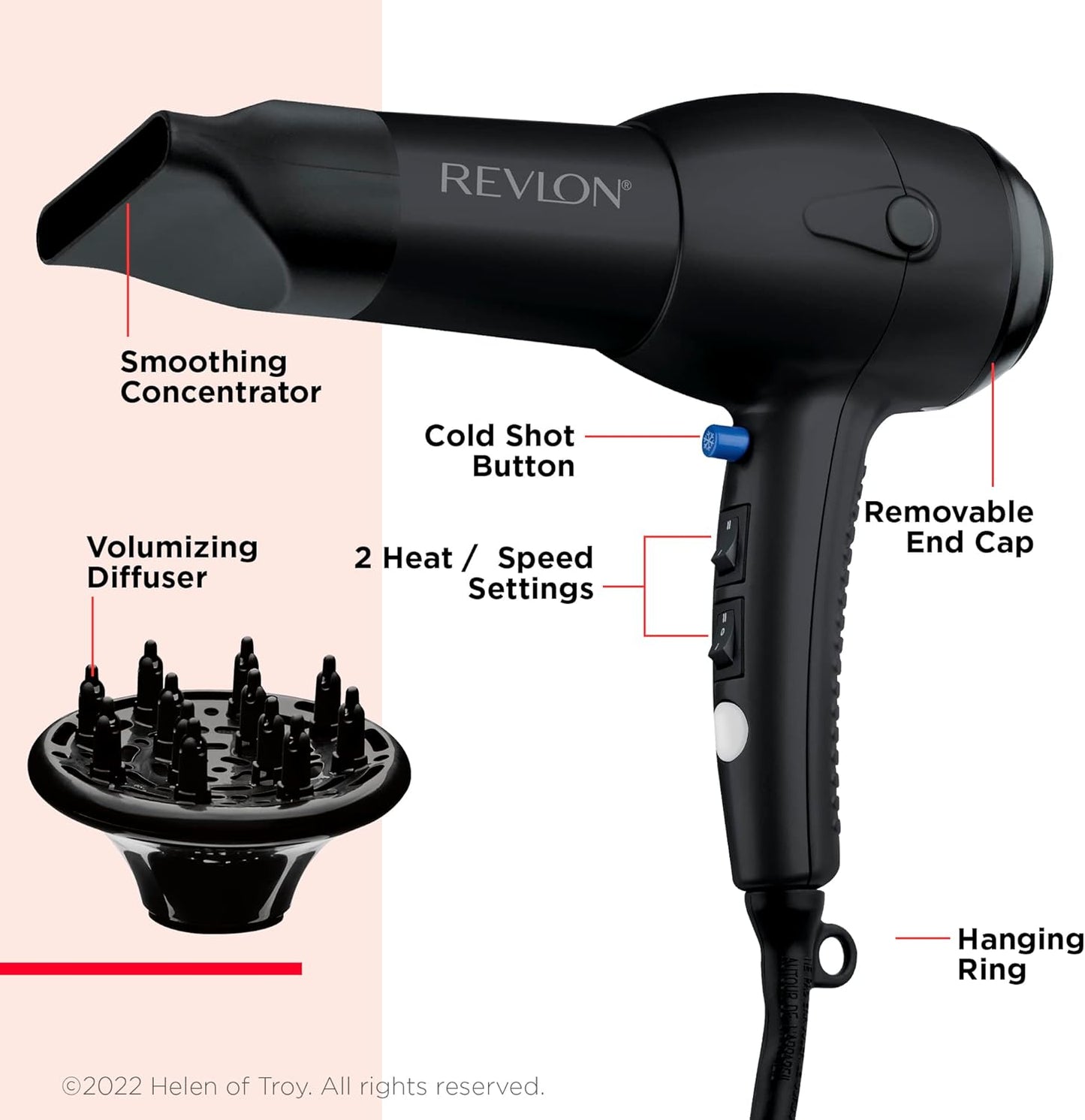 Revlon Advanced Ionic Hair Dryer with Diffuser & Concentrator – 1875W, Black