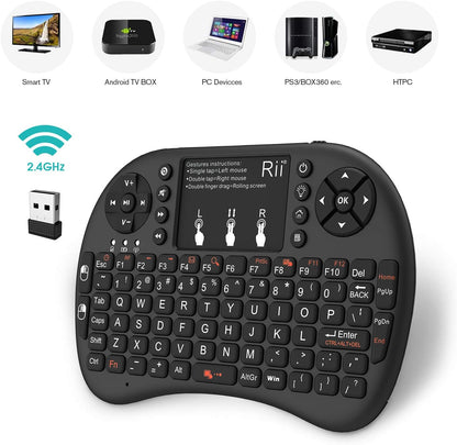 Rii i8+ Mini Wireless Touch Keyboard with Touchpad & LED Backlight – 2.4GHz Compact Keyboard Remote for Smart TV, Android TV Box, Windows, Mac, Raspberry Pi