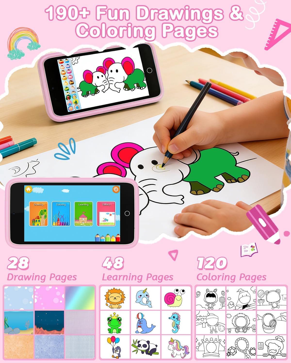 Kids Smart Toy Phone with Dual Camera, 3.97" Touchscreen, 210+ Learning Games, 190+ Drawing Activities, 8GB for Ages 3-12