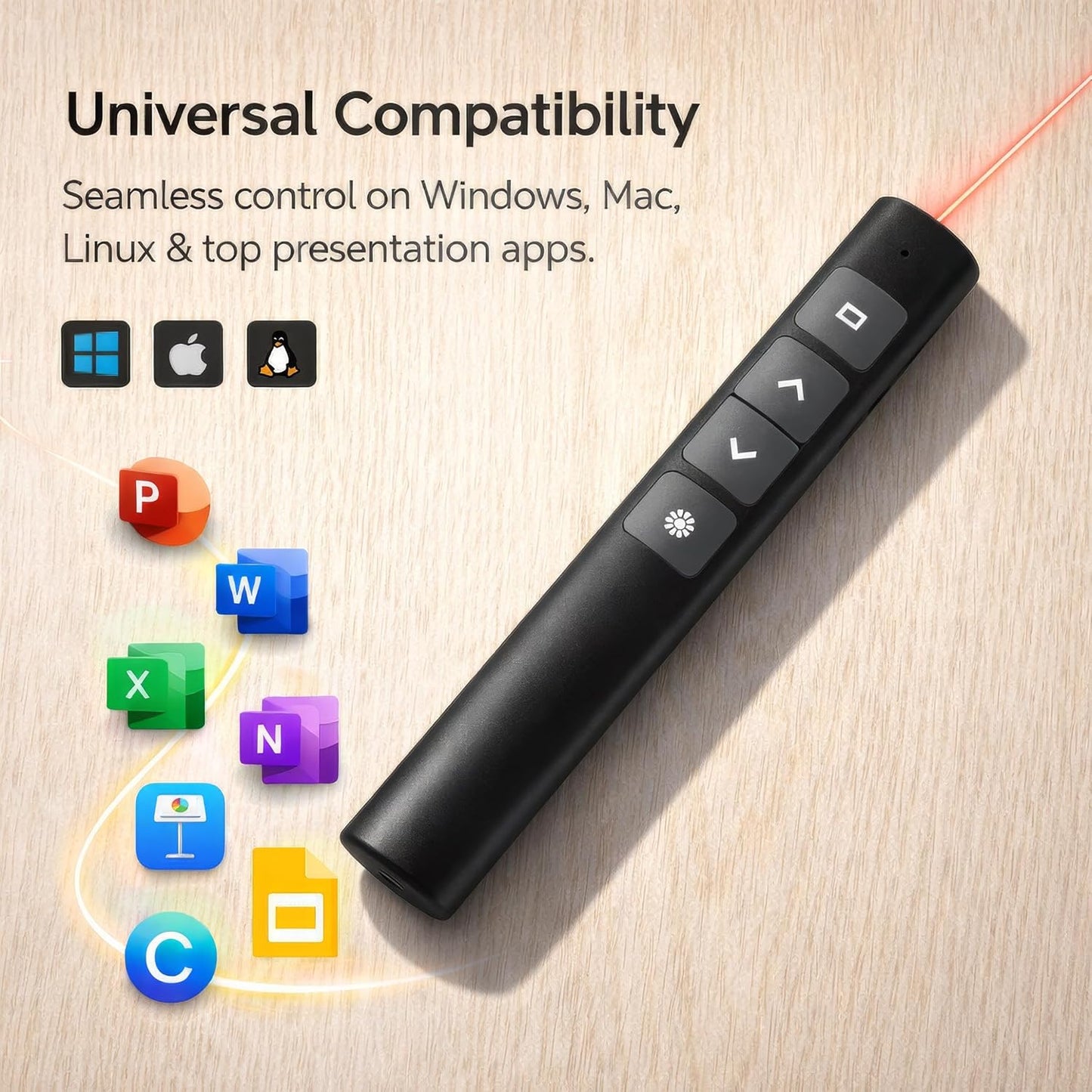 Wireless Rechargeable Presentation Clicker with Laser Pointer