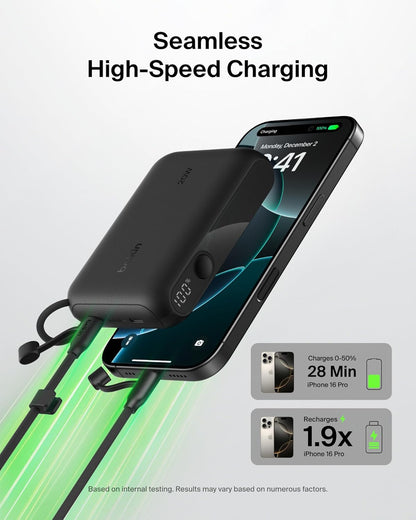 Belkin Slim USB-C Power Bank 10,000mAh – 20W Fast Charging, Dual USB-C, Digital Display