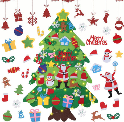 3.28Ft DIY Felt Christmas Tree for Kids with 32 Ornaments and LED Light