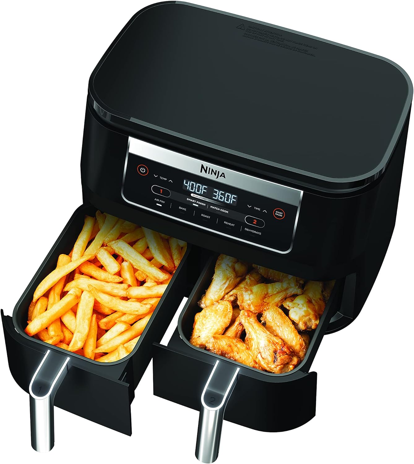 Ninja Foodi DZ090C 6-Qt Dual Basket Air Fryer with DualZone Technology, 5-in-1 Air Fry, Bake, Roast, Reheat & Dehydrate, Black